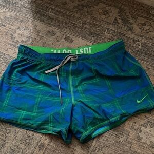 Women Nike Blue and Green Plaid Running Shorts